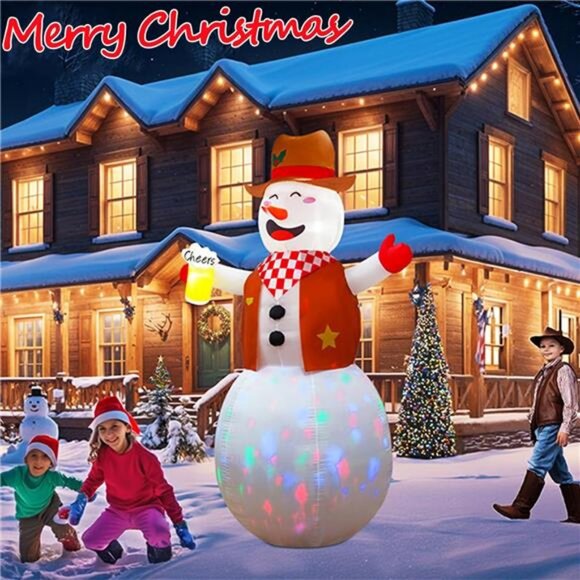 8FT Funny Christmas Inflatable Outdoor Decor, Giant Inflatable Cowboy Snowman - Picture 3 of 7